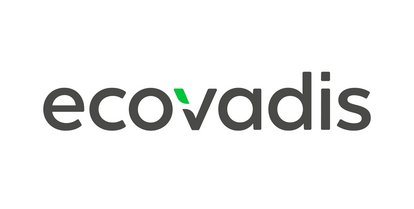 The Ecovadis logo, featuring a green leaf as part of the letter "v" within the otherwise dark grey "ecovadis" wordmark.
