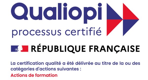 The Qualiopi certification logo from the French Republic, indicating a certified process for training actions ("Actions de formation").